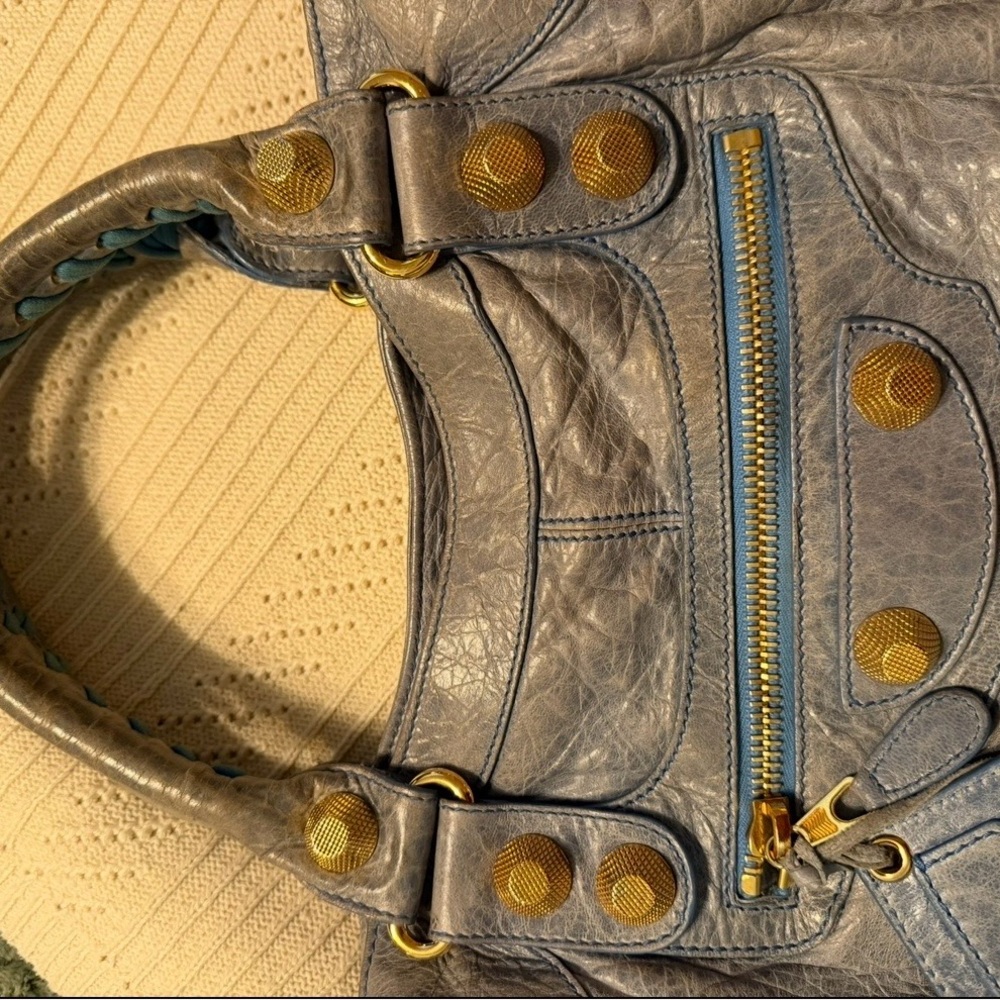 Balenciaga GGH Brief Bag Light Blue Handbag with Gold Accents - Picture 7 of 15